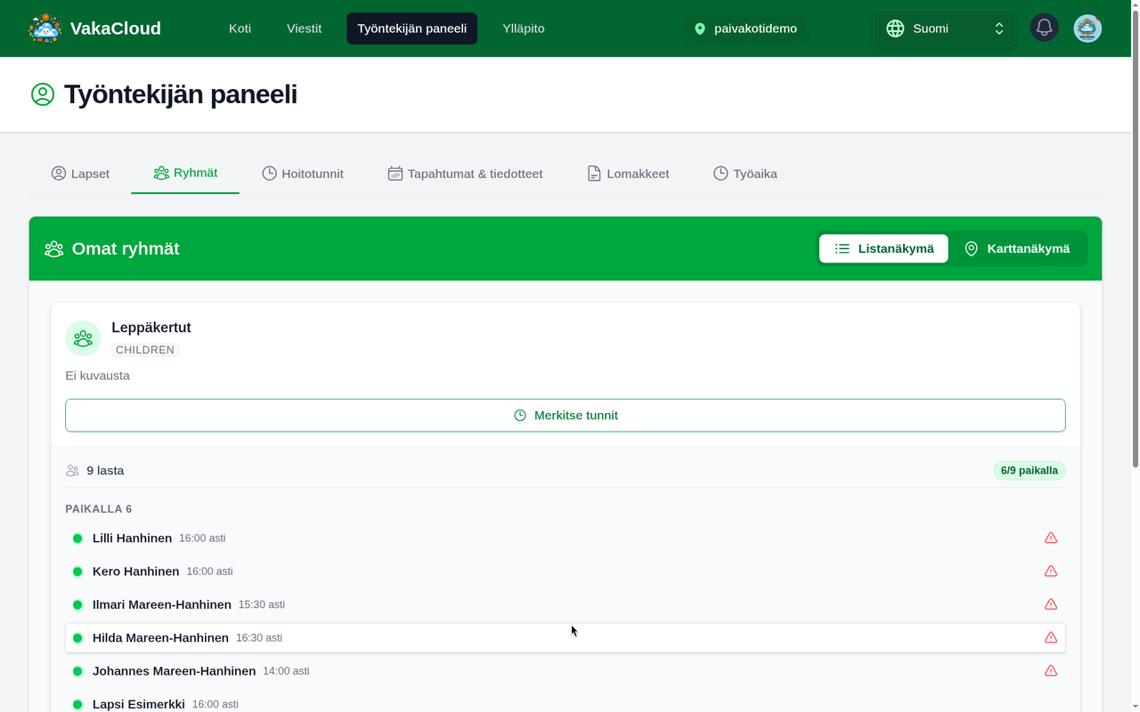 Rejestracja obecności w aplikacji dla przedszkola identyfikatorem Tapek