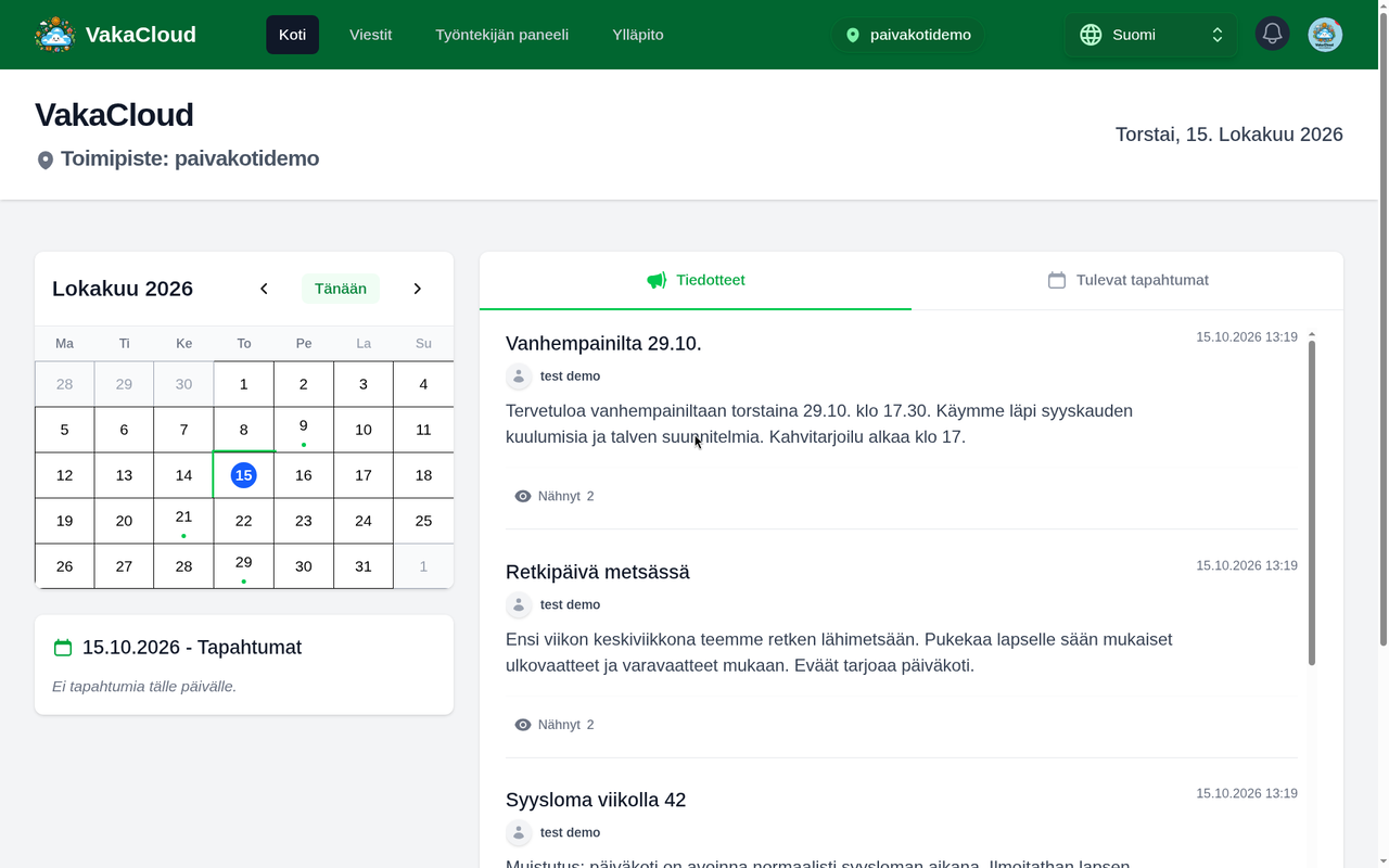 Ekran główny aplikacji VakaCloud