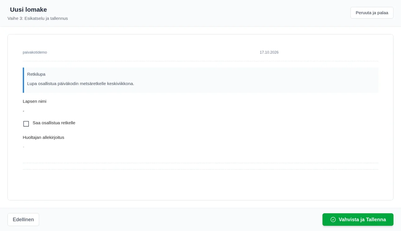 VakaCloud kreator formularzy: podgląd PDF zgody na wycieczkę